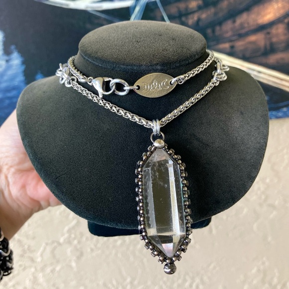 Natural Crystal quartz black electroplated boho goth stainless steel necklace - Picture 13 of 14